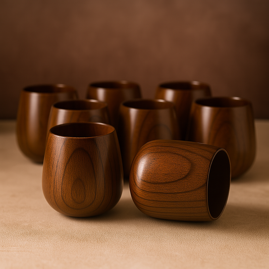 5er Set Massivholz-Teebecher