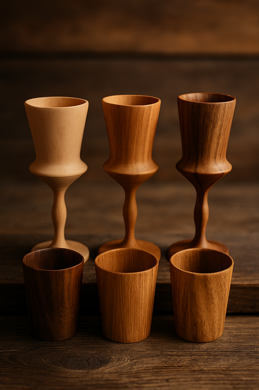 6-teiliges Set – Handgemachte Liqueur- & Schnapsgläser aus Holz